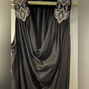 WHBM Black Tank Cowl Tank with Silver Beading Around Shoulders